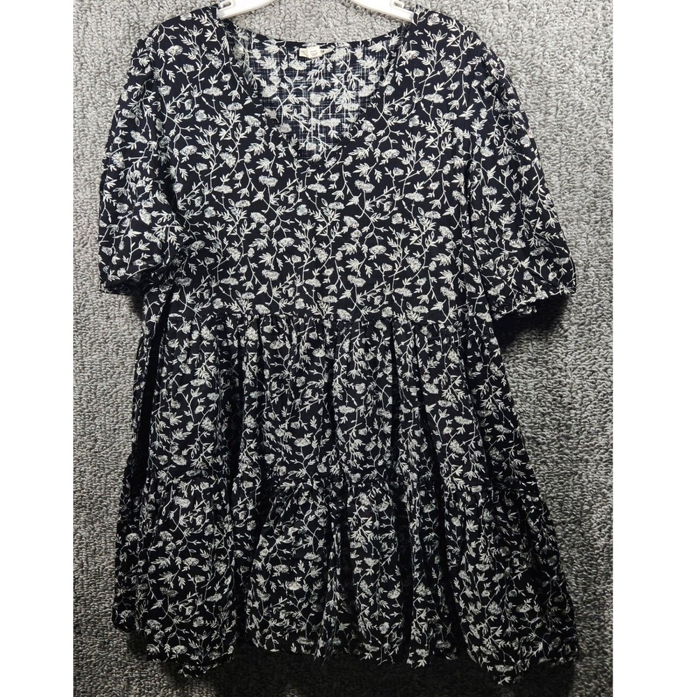 a.n.a Babydoll Dress Black White Floral Tiered V-Neck‎ Women XL